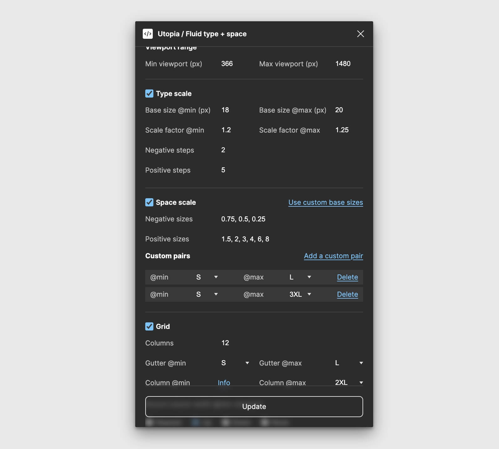 A screenshot of the Utopia plugin, in dark mode